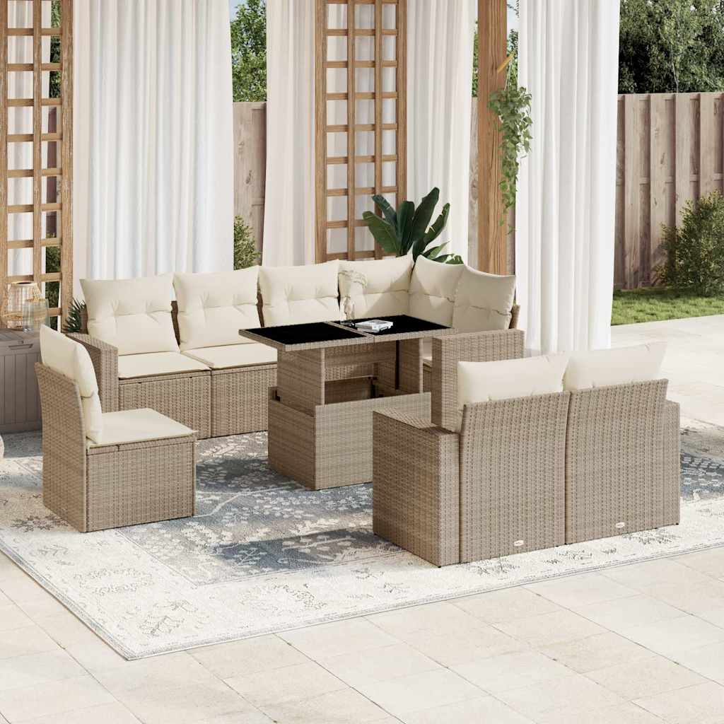 vidaXL 9-delige Loungeset met kussens poly rattan zwart