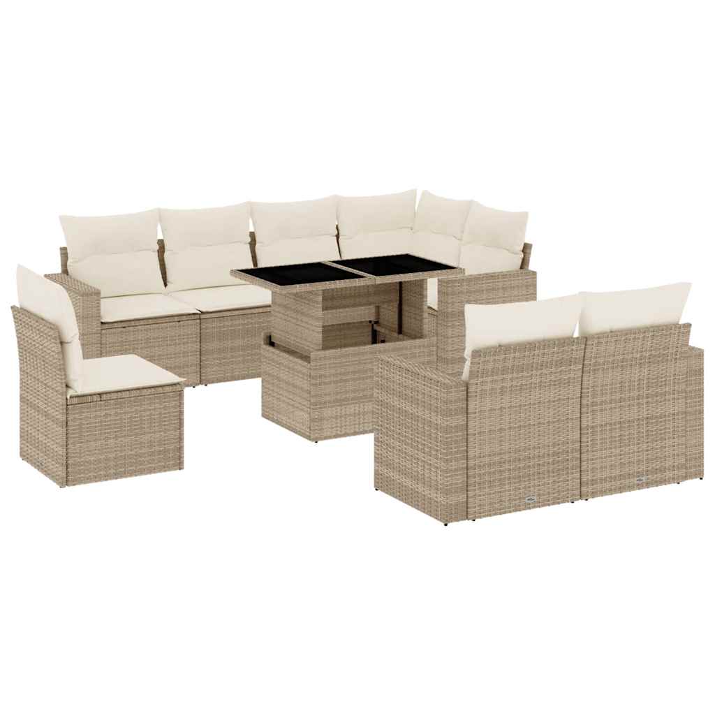 vidaXL 9-delige Loungeset met kussens poly rattan zwart