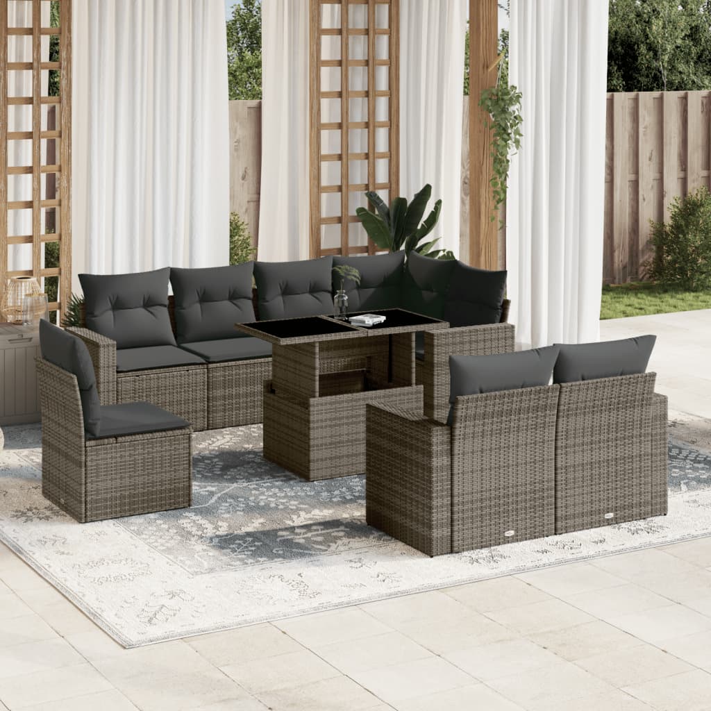 vidaXL 9-delige Loungeset met kussens poly rattan zwart