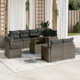 vidaXL 9-delige Loungeset met kussens poly rattan zwart