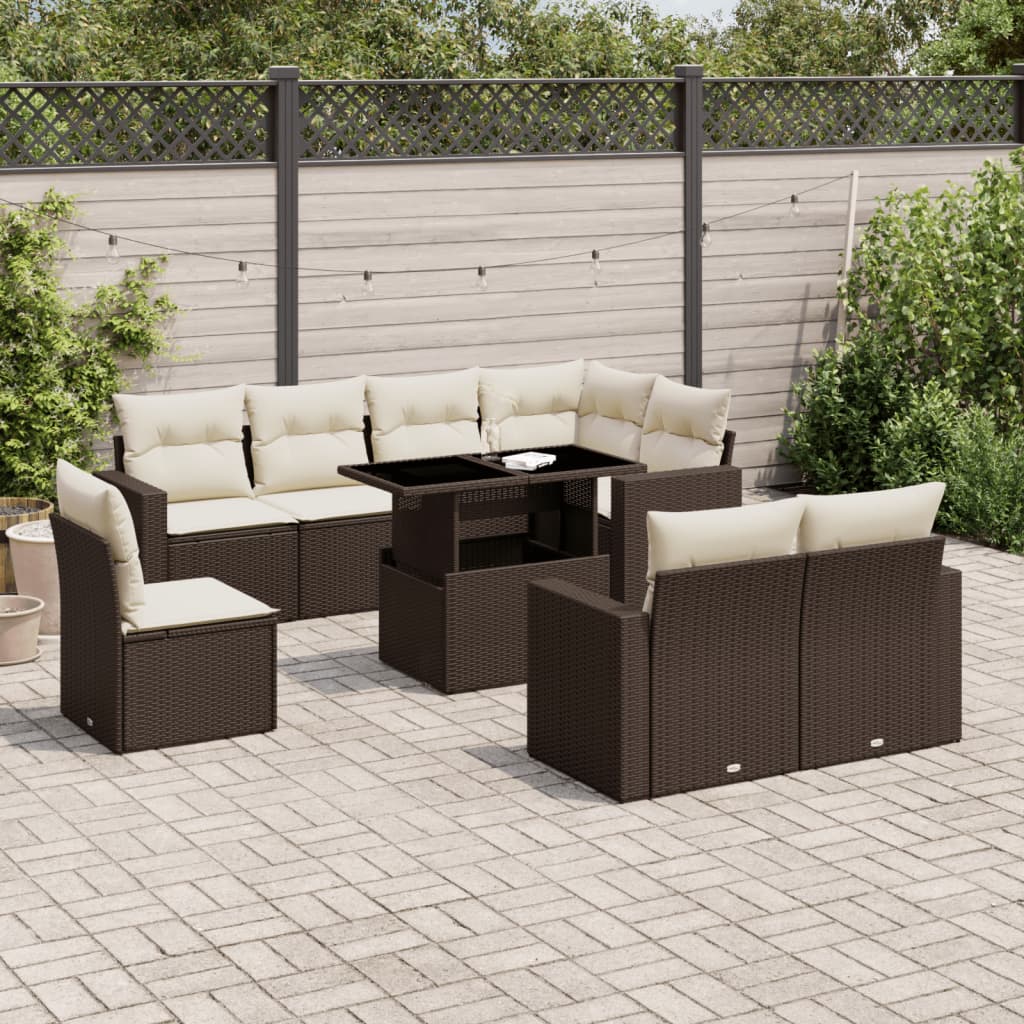 vidaXL 9-delige Loungeset met kussens poly rattan zwart