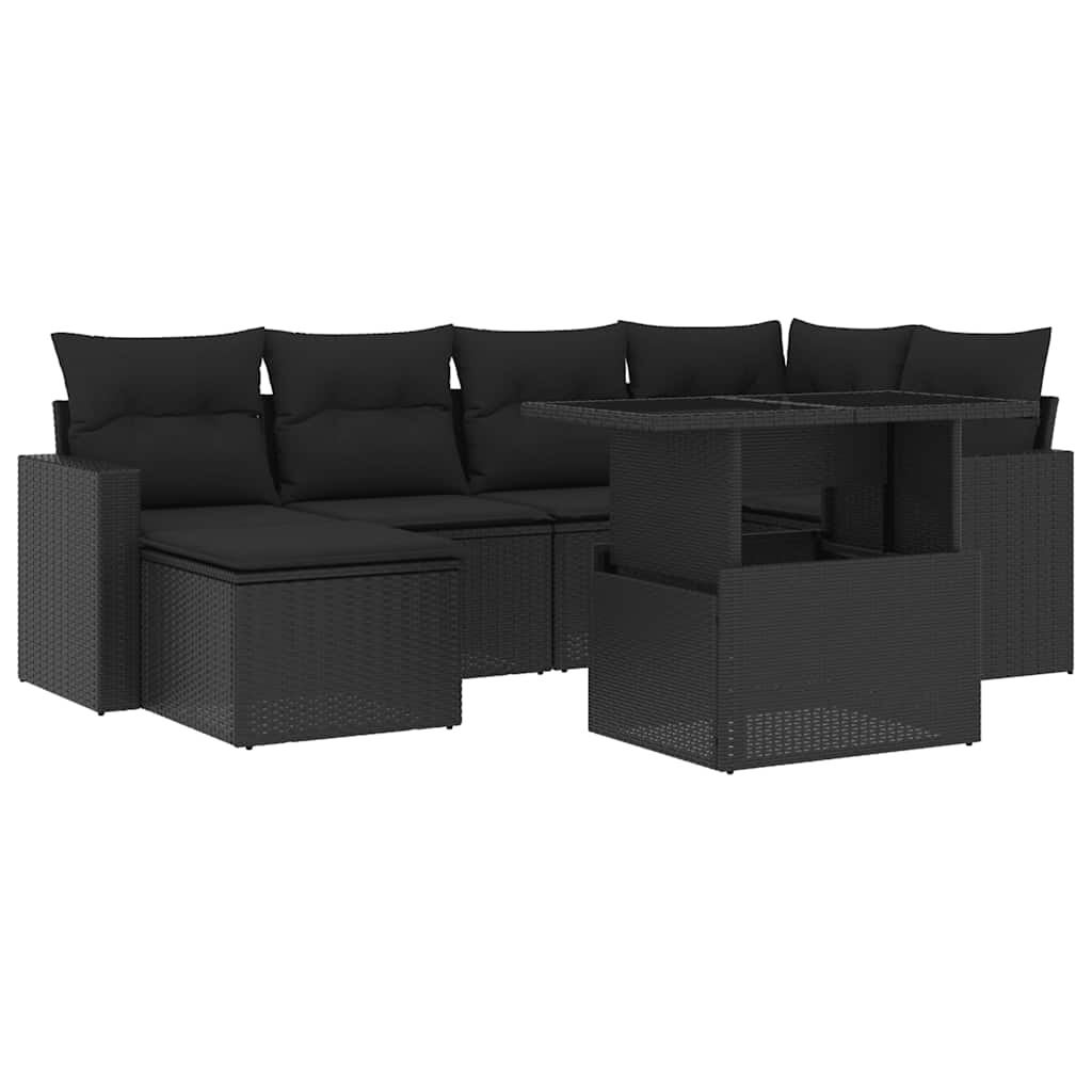vidaXL 7-delige Loungeset met kussens poly rattan zwart