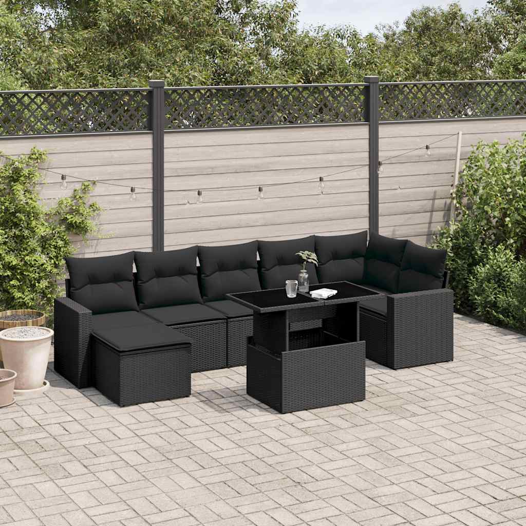 vidaXL 8-Piece Poly Rattan Lounge Set with Cushions Black