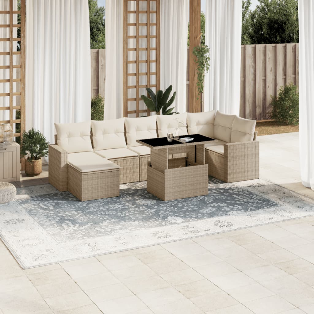 vidaXL 8-Piece Poly Rattan Lounge Set with Cushions Black
