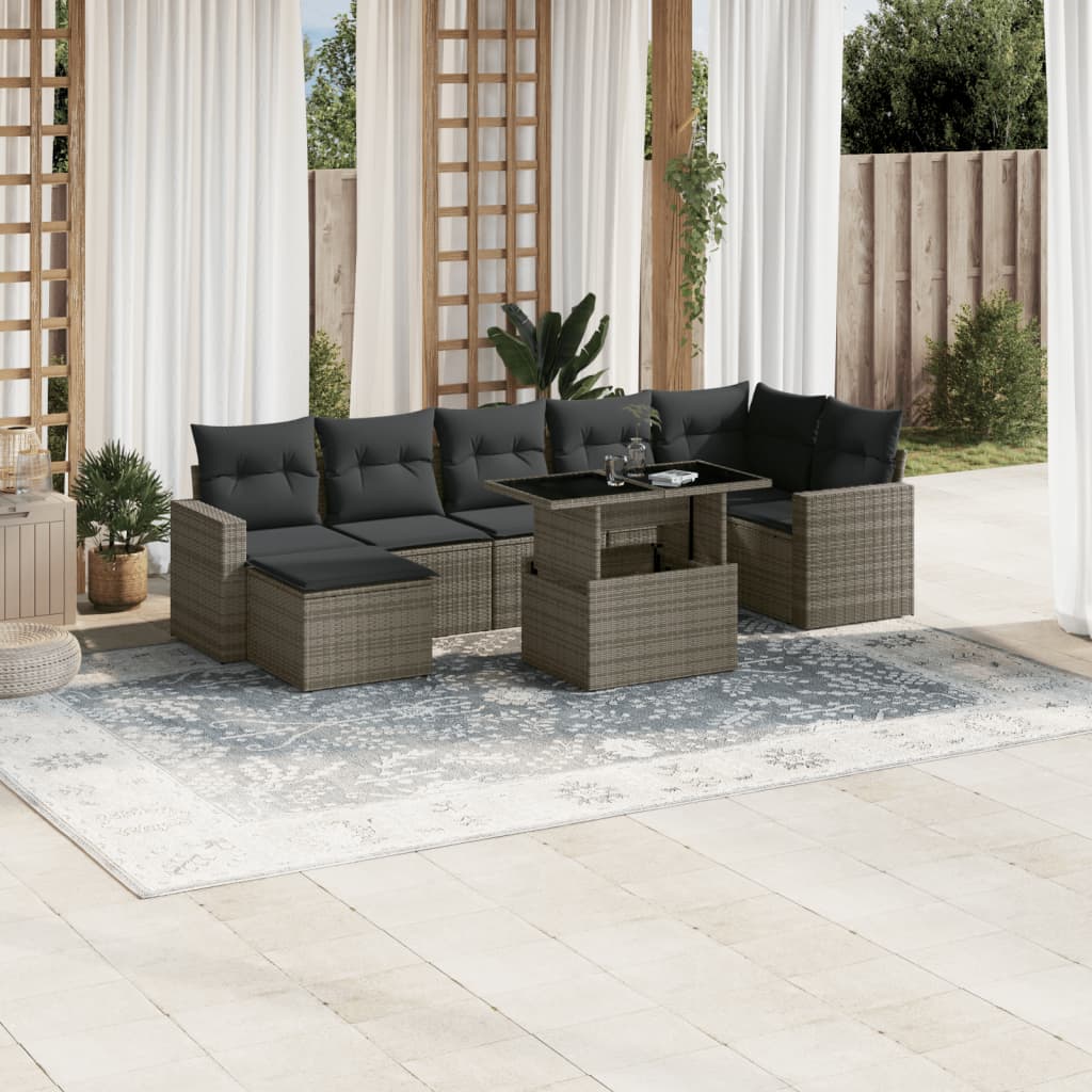 vidaXL 8-Piece Poly Rattan Lounge Set with Cushions Black
