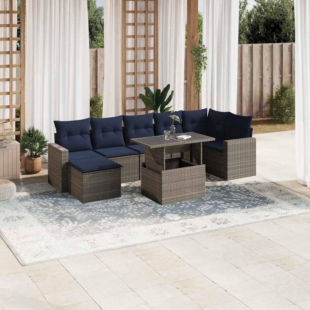 vidaXL 8-delige tuinbankset met kussens, zwart polyrotan