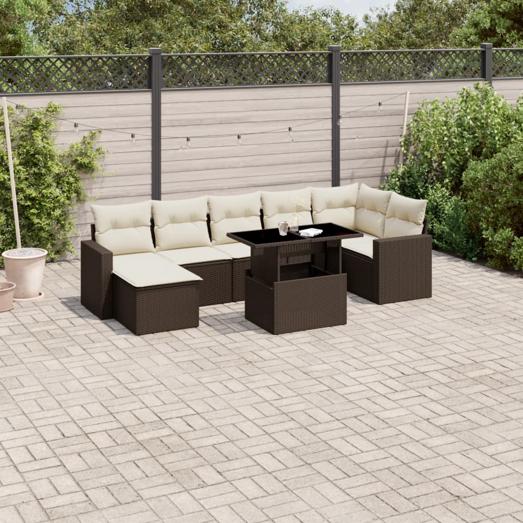 vidaXL 8-Piece Poly Rattan Lounge Set with Cushions Black