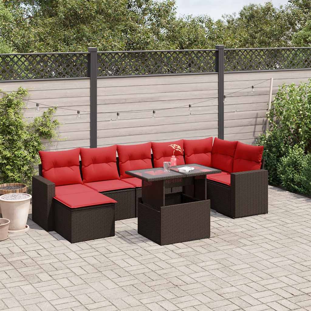 vidaXL 8-delige tuinbankset met kussens, zwart polyrotan