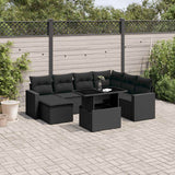 vidaXL 8-Piece Poly Rattan Lounge Set with Cushions Black