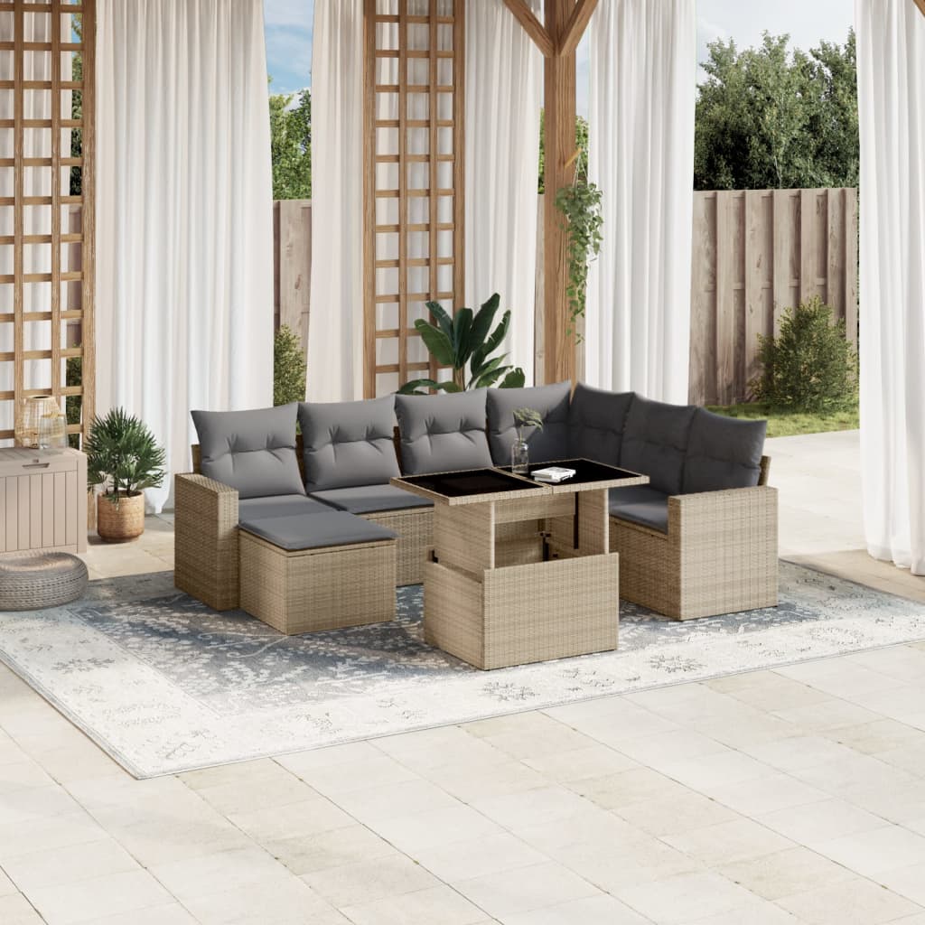 vidaXL 8-Piece Poly Rattan Lounge Set with Cushions Black