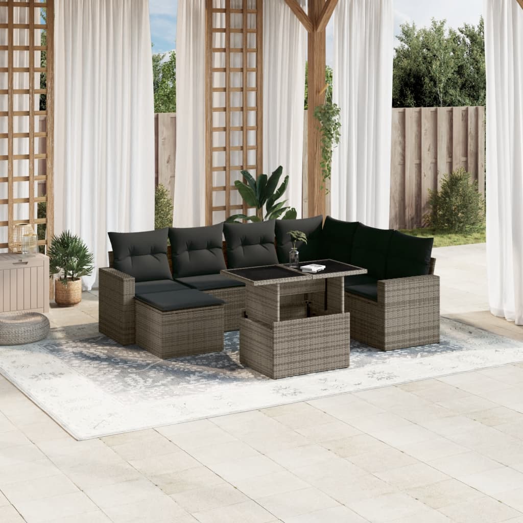 vidaXL 8-Piece Poly Rattan Lounge Set with Cushions Black