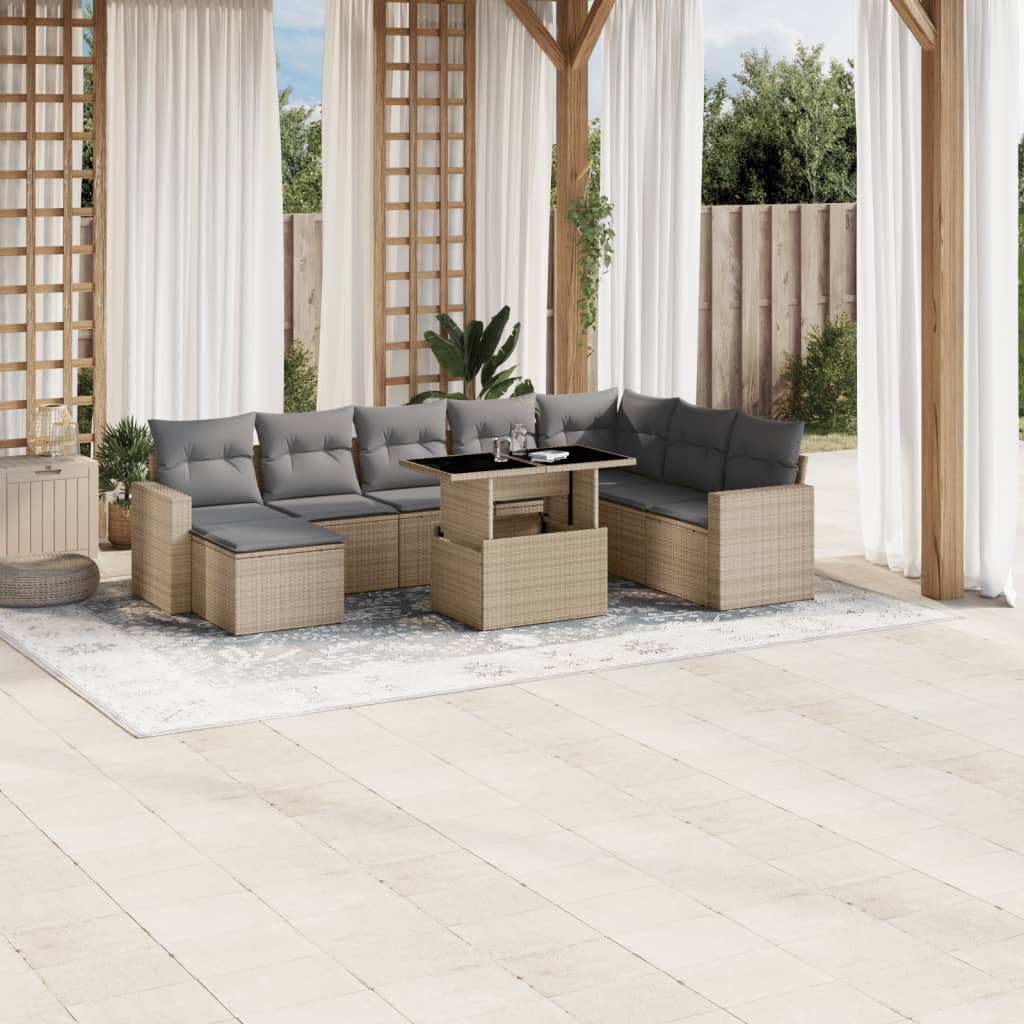 vidaXL 9-piece Poly Rattan Lounge Set with Cushions Black
