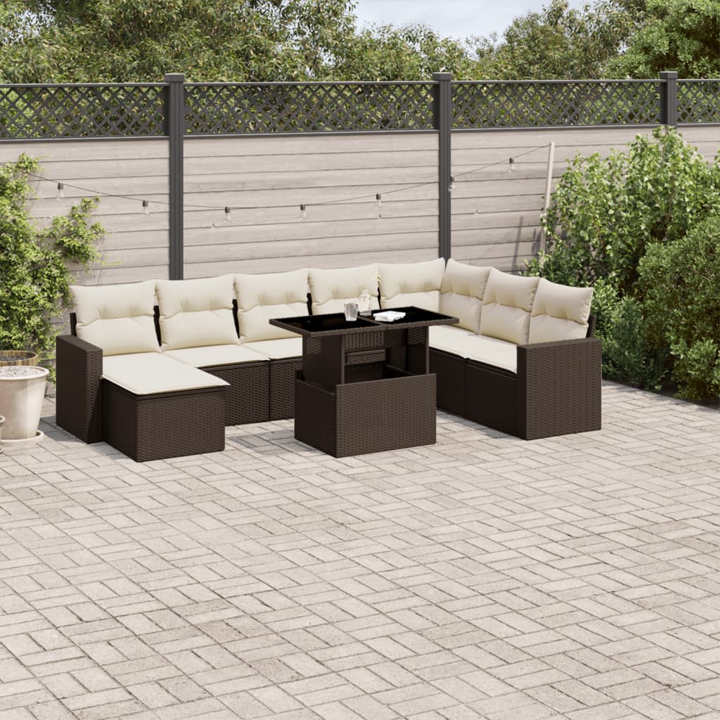 vidaXL 9-piece Poly Rattan Lounge Set with Cushions Black