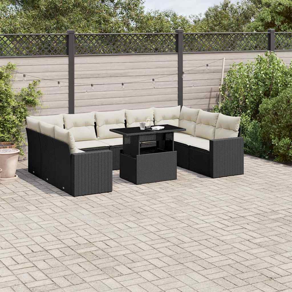 vidaXL 10-Piece Lounge Set with Cushions Poly Rattan Black