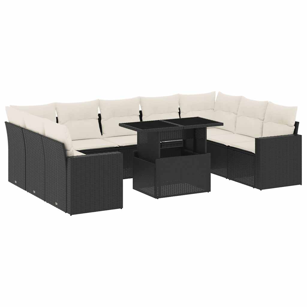 vidaXL 10-Piece Lounge Set with Cushions Poly Rattan Black