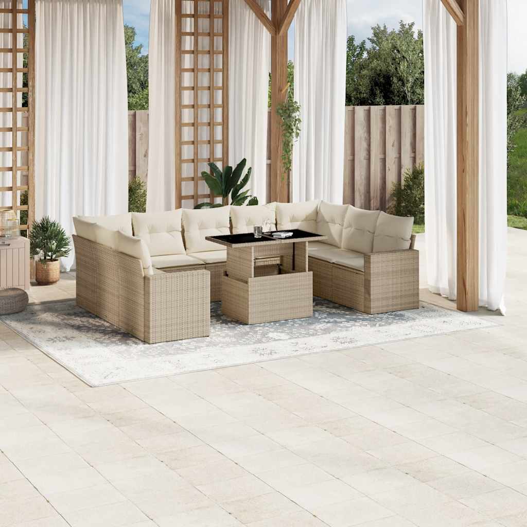 vidaXL 10-Piece Lounge Set with Cushions Poly Rattan Black