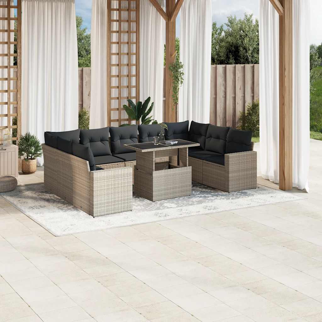 vidaXL 10-Piece Lounge Set with Cushions Poly Rattan Black
