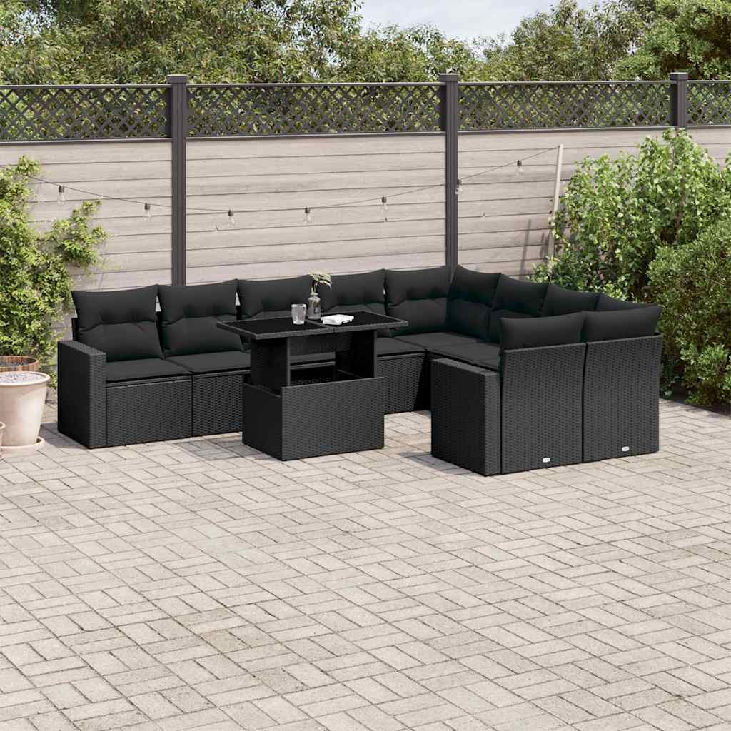 vidaXL 10-Piece Lounge Set with Cushions Poly Rattan Black
