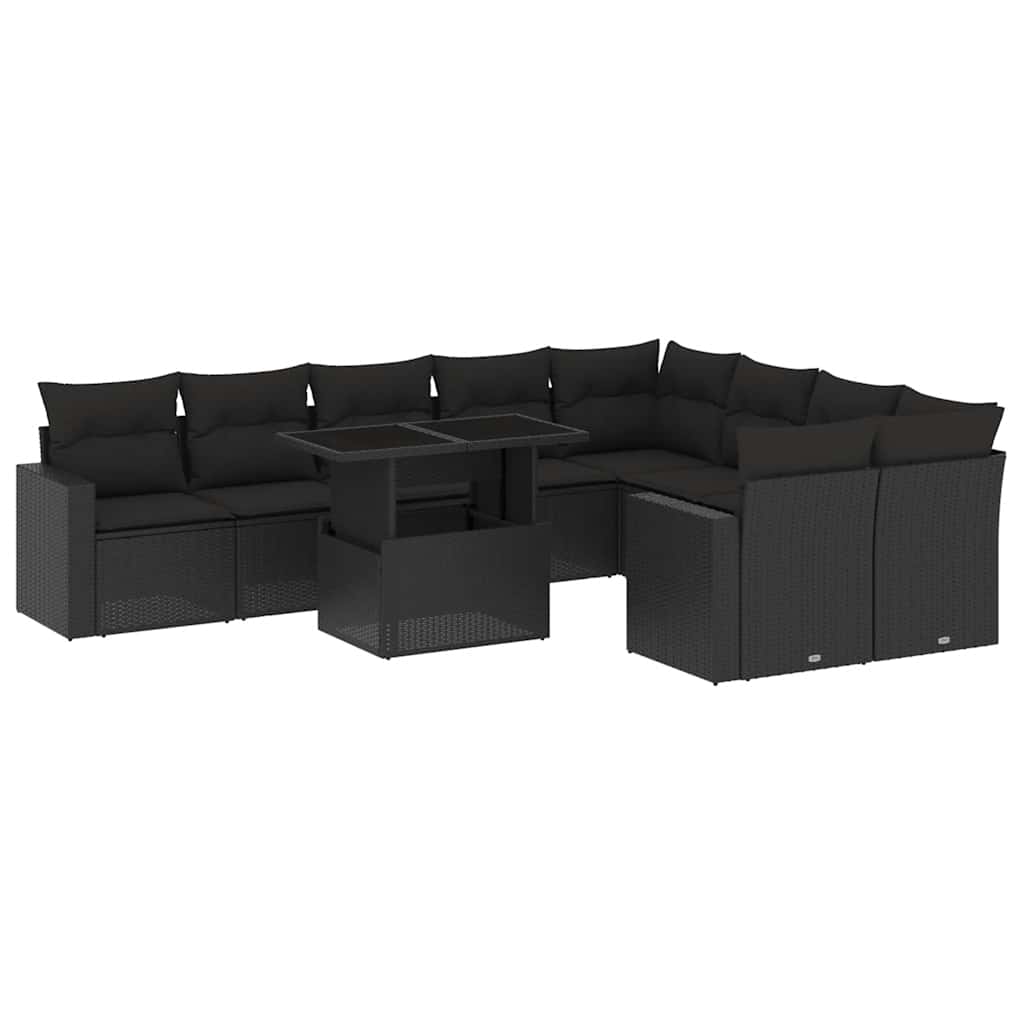 vidaXL 10-Piece Lounge Set with Cushions Poly Rattan Black