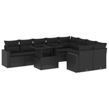 vidaXL 10-Piece Lounge Set with Cushions Poly Rattan Black