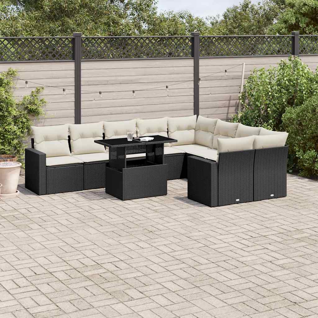 vidaXL 10-Piece Lounge Set with Cushions Poly Rattan Black