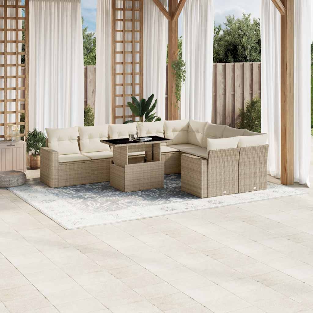 vidaXL 10-Piece Lounge Set with Cushions Poly Rattan Black