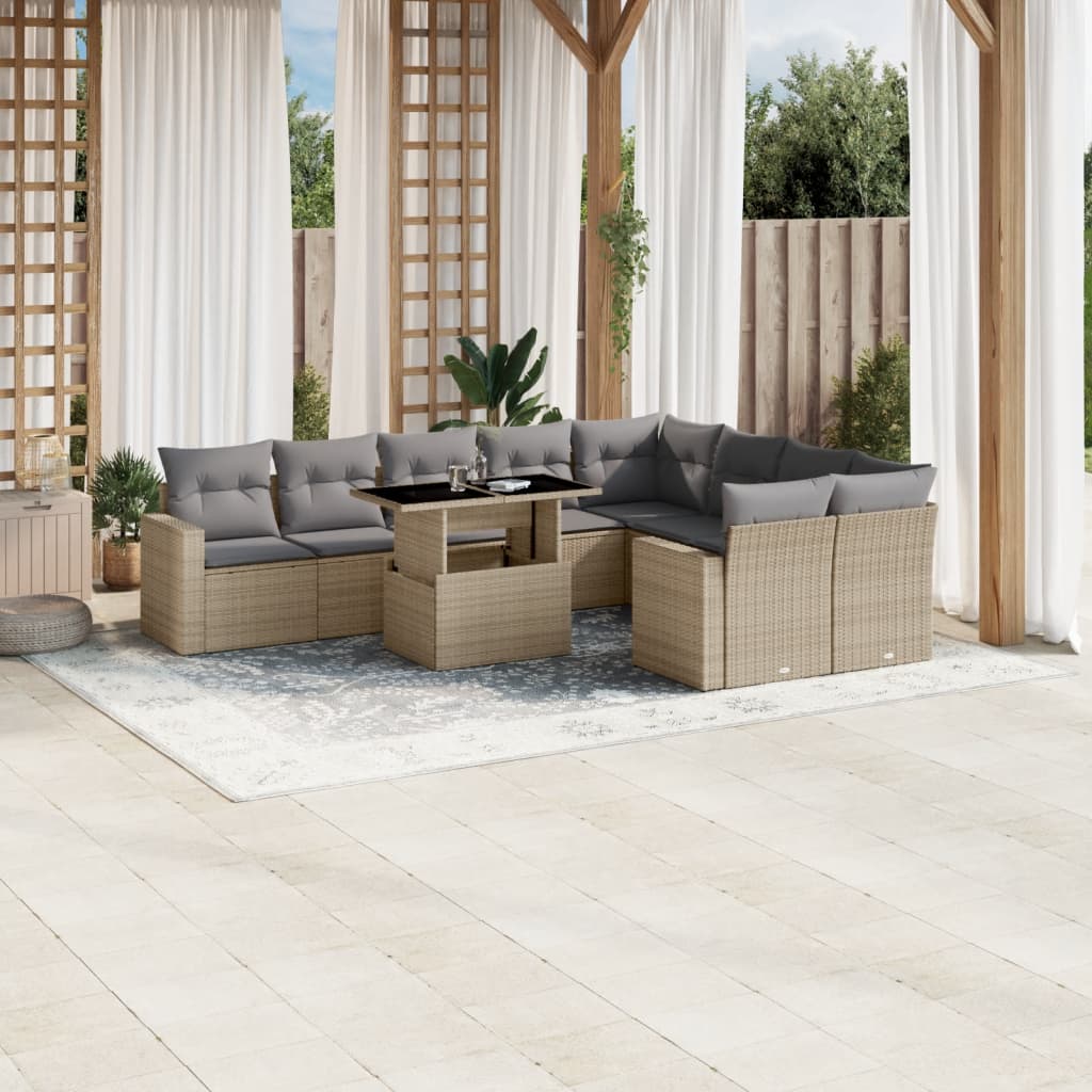 vidaXL 10-Piece Lounge Set with Cushions Poly Rattan Black