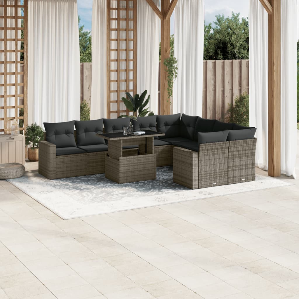 vidaXL 10-Piece Lounge Set with Cushions Poly Rattan Black