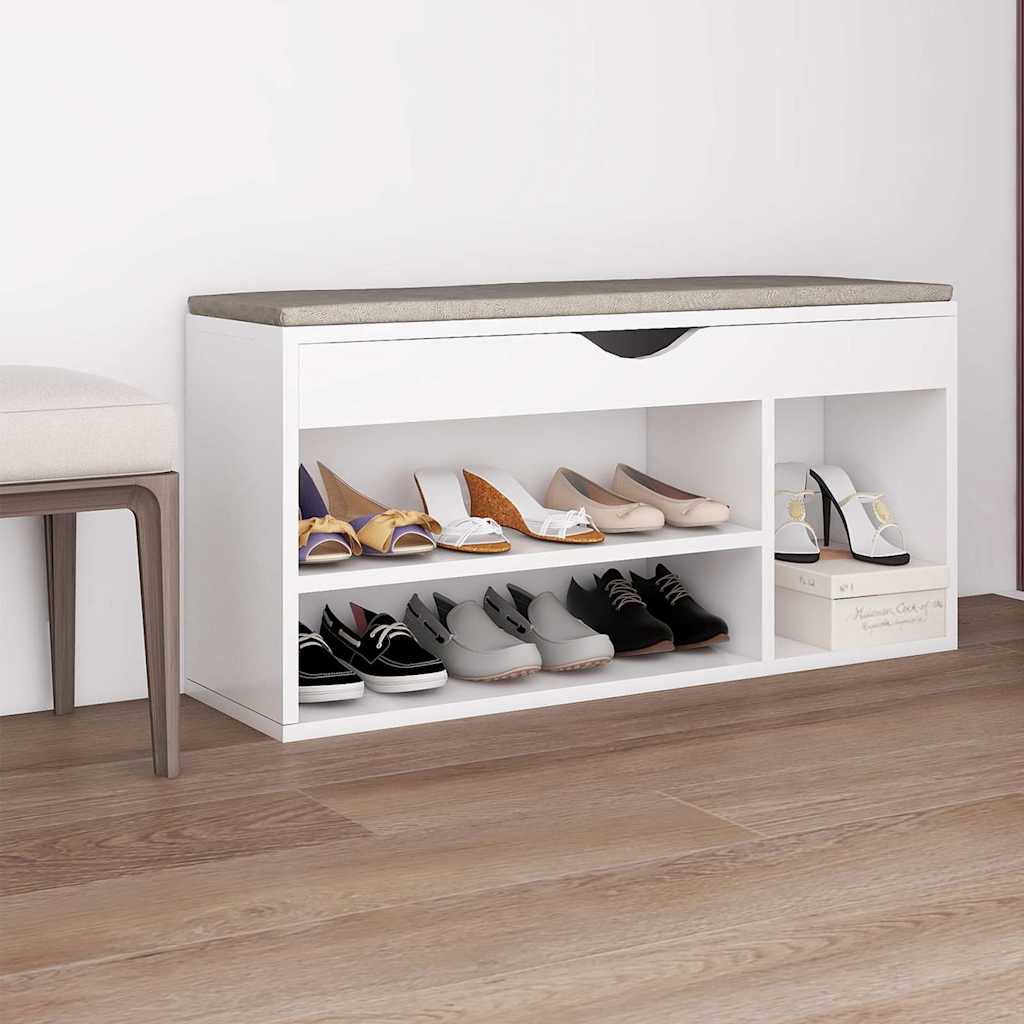 vidaXL Schoenenbank met kussen 104x30x49 cm bewerkt hout wit