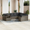 vidaXL 10-delige Loungeset met kussens poly rattan zwart
