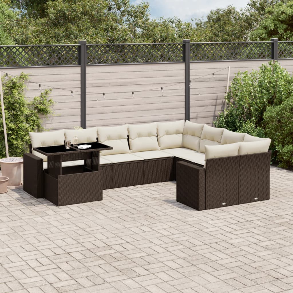 vidaXL 10-delige Loungeset met kussens poly rattan zwart