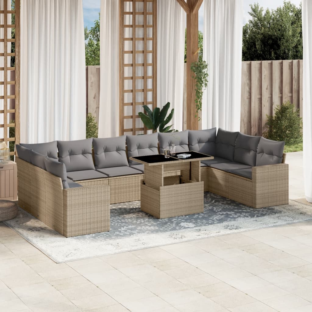 vidaXL 11-delige Loungeset met kussens poly rattan zwart