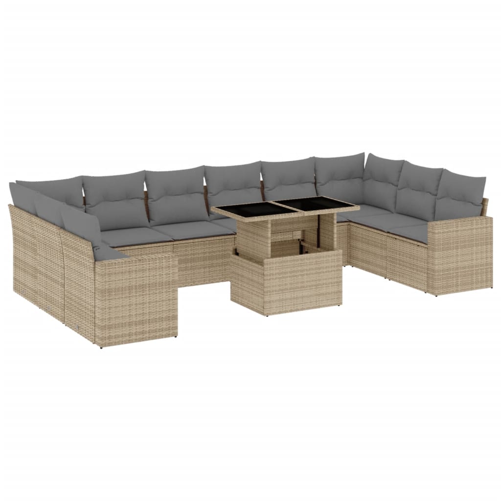 vidaXL 11-delige Loungeset met kussens poly rattan zwart