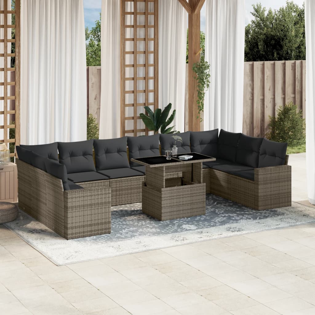 vidaXL 11-delige Loungeset met kussens poly rattan zwart