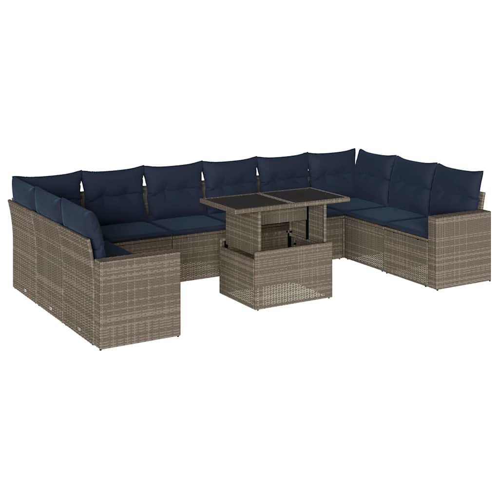vidaXL 11-piece Garden Lounge Set with Cushions, Grey Poly Rattan