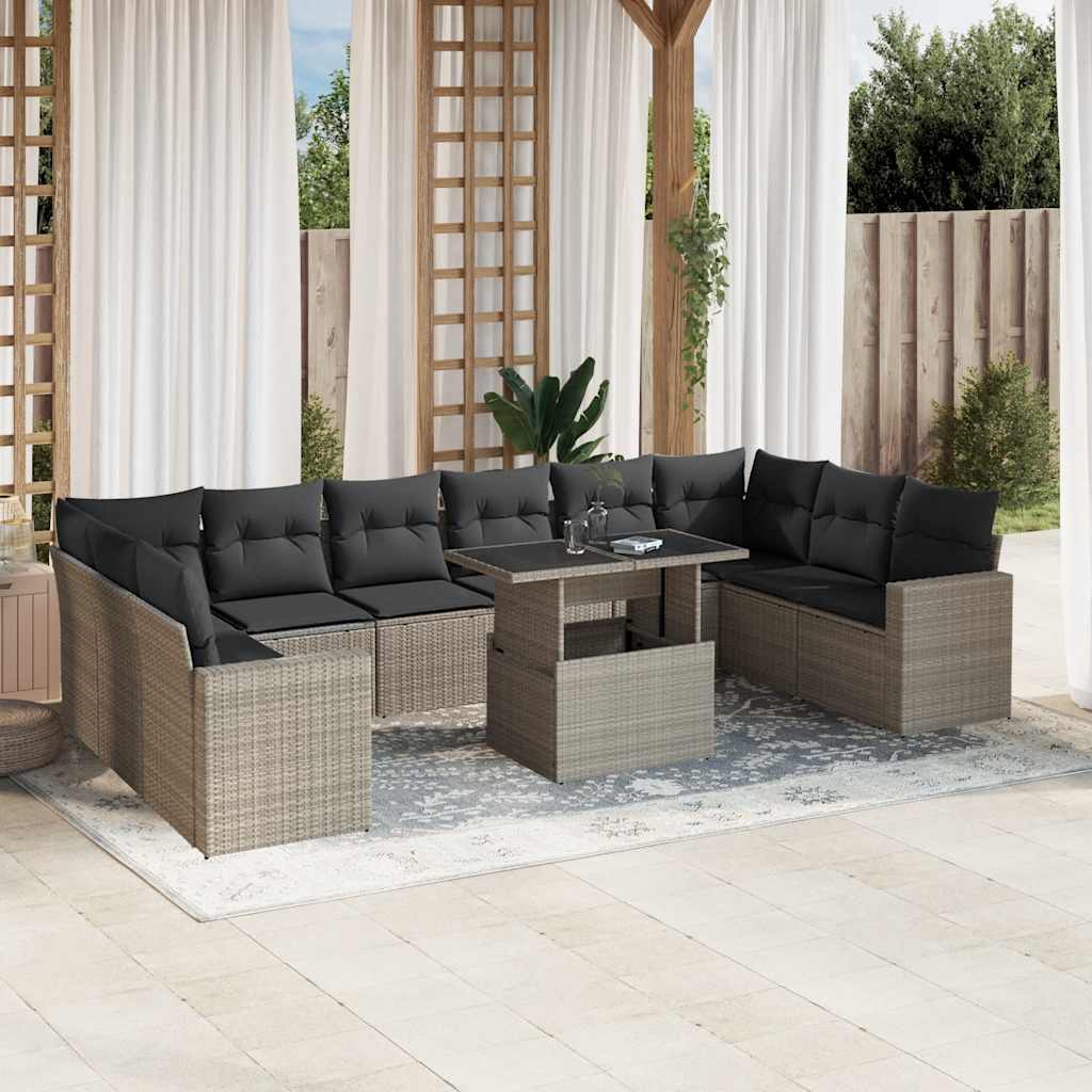 vidaXL 11-delige Loungeset met kussens poly rattan zwart