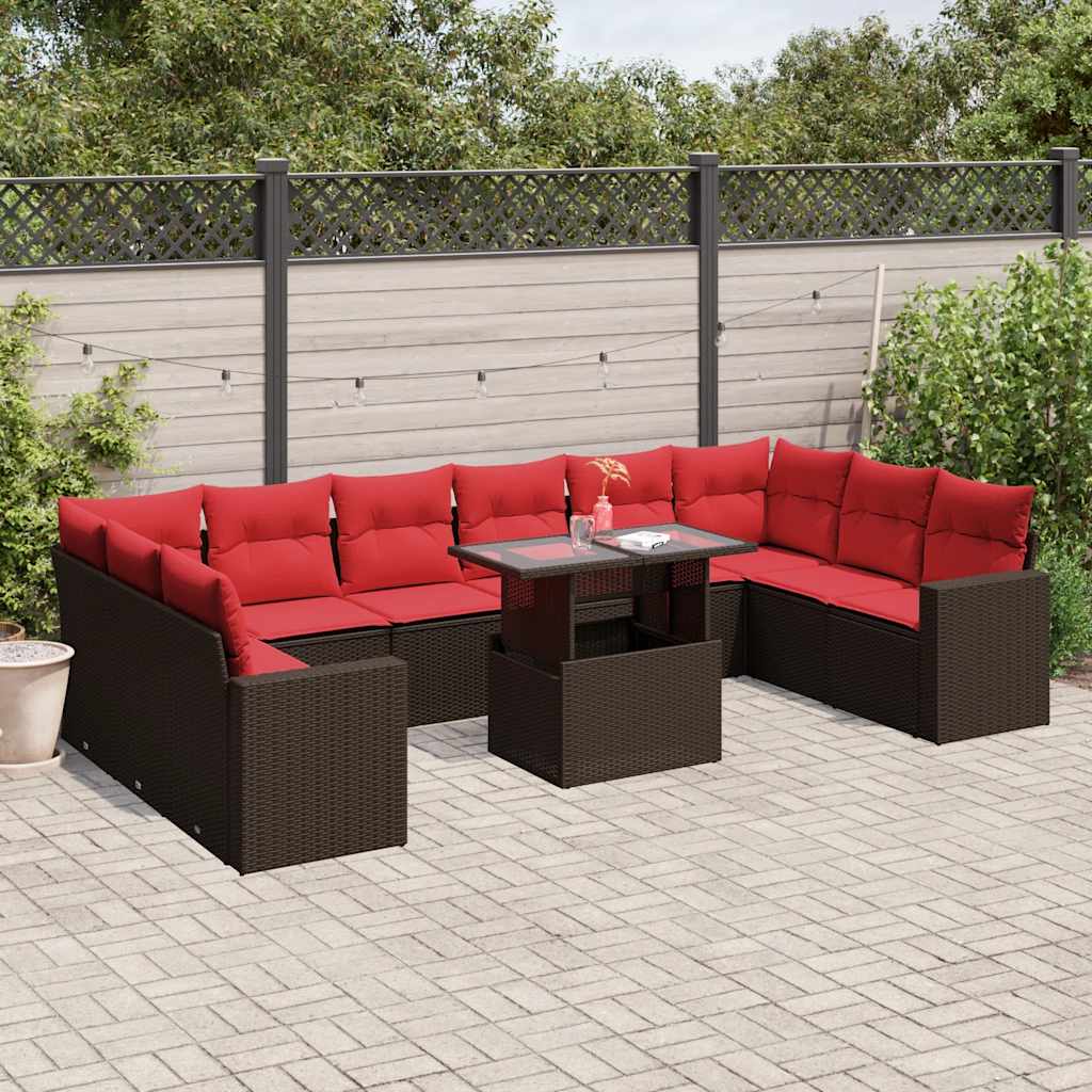 vidaXL 11-piece Garden Lounge Set with Cushions, Grey Poly Rattan
