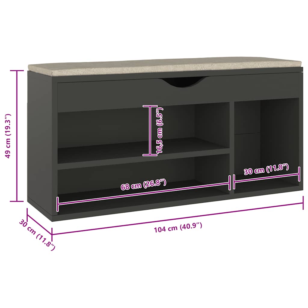 vidaXL Schoenenbank met kussen 104x30x49 cm bewerkt hout wit