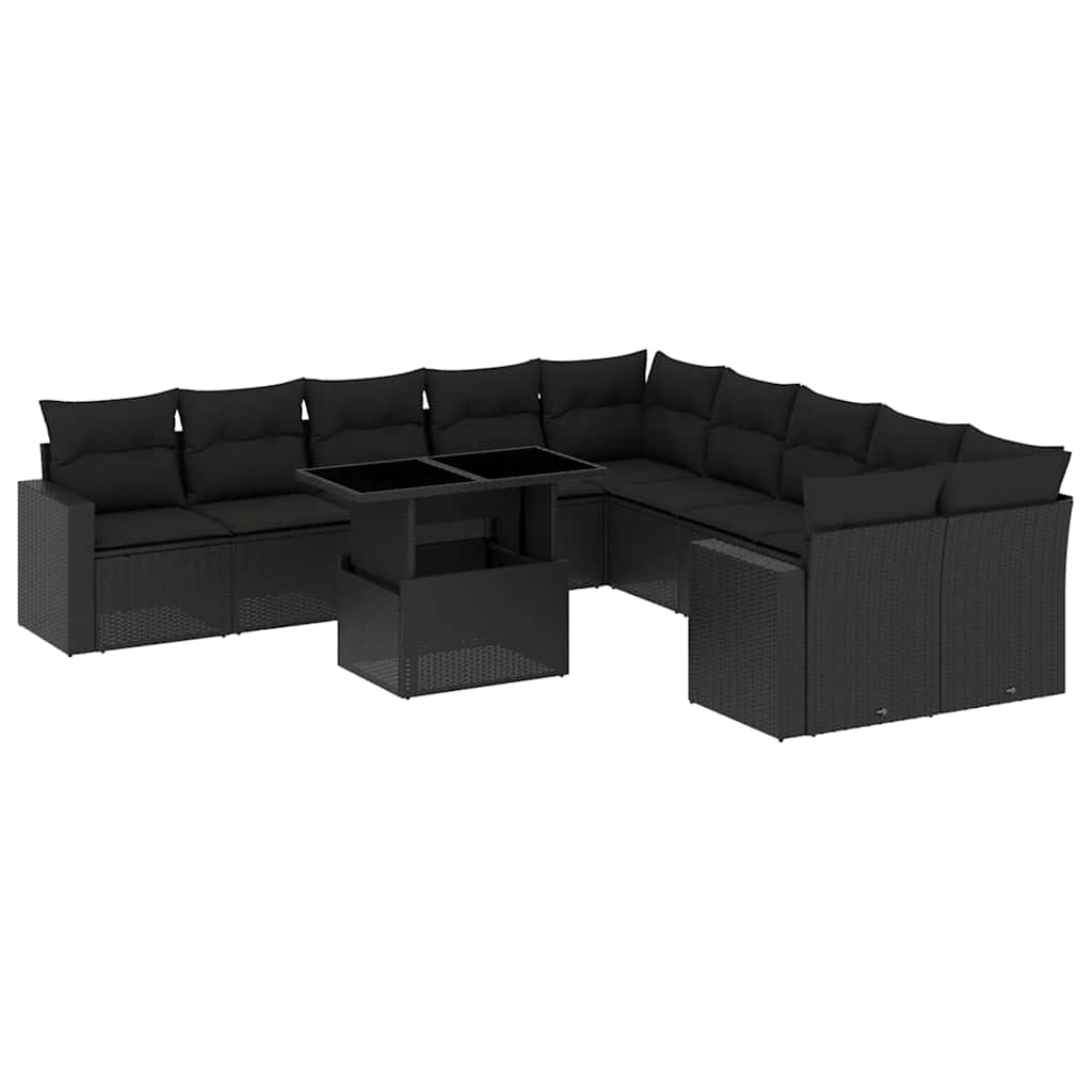 vidaXL 11-Piece Lounge Set with Cushions Poly Rattan Black