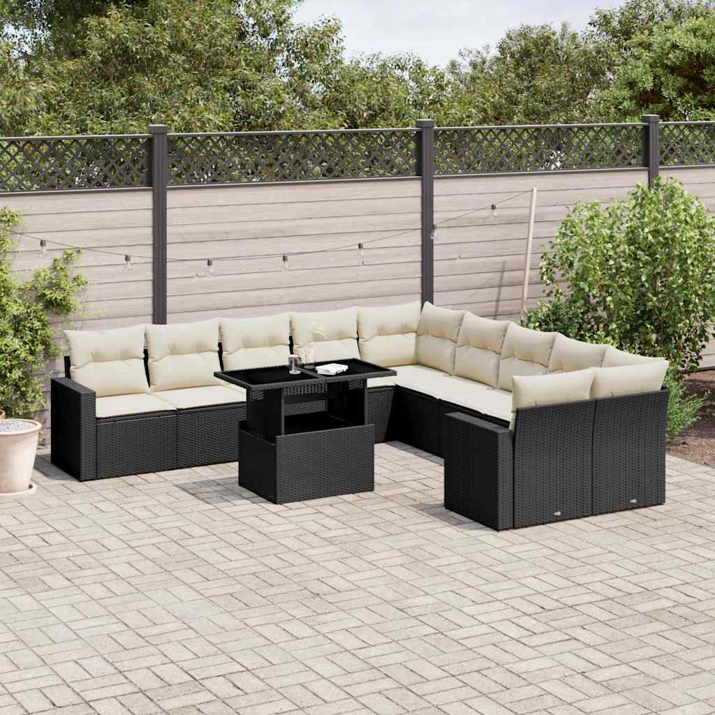 vidaXL 11-Piece Lounge Set with Cushions Poly Rattan Black