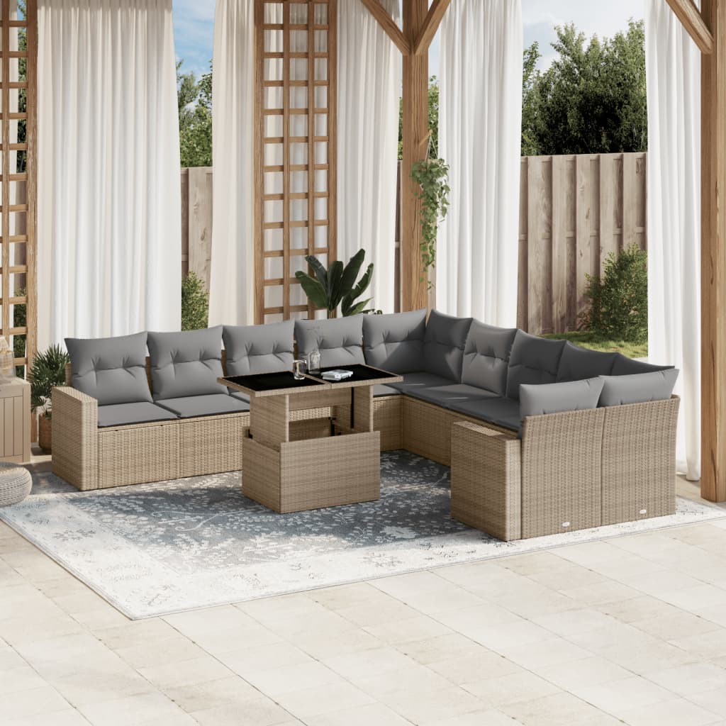 vidaXL 11-Piece Lounge Set with Cushions Poly Rattan Black