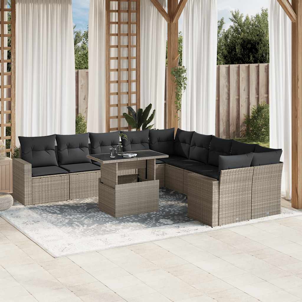 vidaXL 11-Piece Lounge Set with Cushions Poly Rattan Black