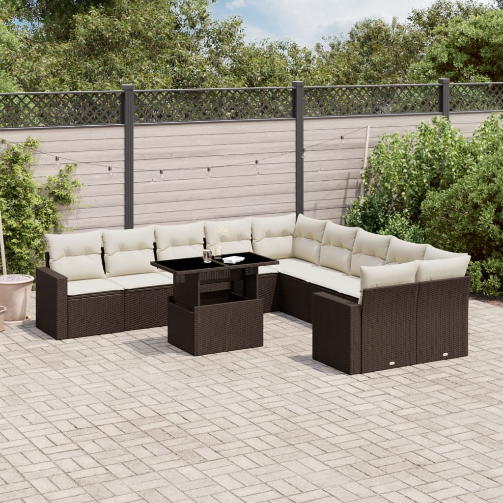 vidaXL 11-Piece Lounge Set with Cushions Poly Rattan Black