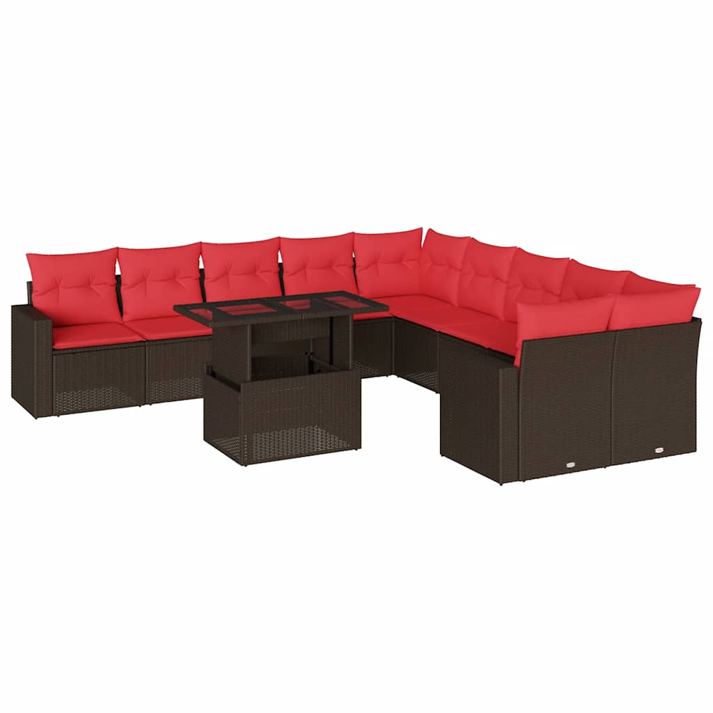 vidaXL 11-delige tuinbankset met kussens, grijs polyrotan