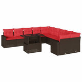 vidaXL 11-delige tuinbankset met kussens, grijs polyrotan