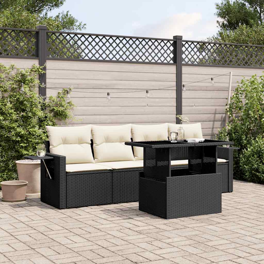 vidaXL 5-piece Lounge Set with Cushions Poly Rattan Black