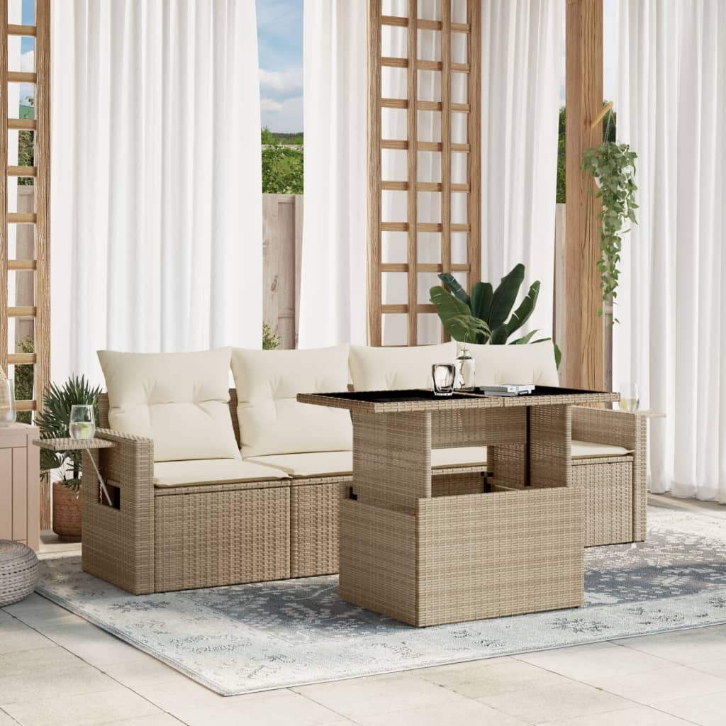 vidaXL 5-piece Lounge Set with Cushions Poly Rattan Black