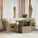 vidaXL 7-delige Loungeset met kussens poly rattan zwart