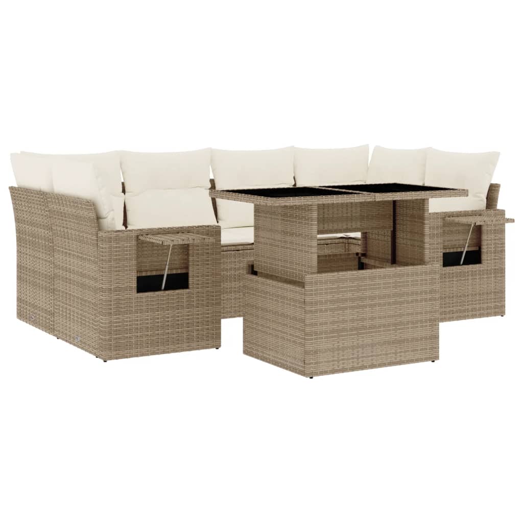 vidaXL 7-delige Loungeset met kussens poly rattan zwart