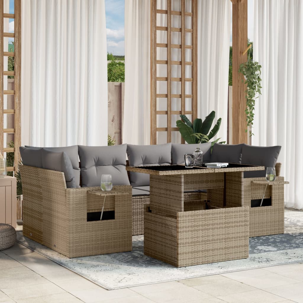 vidaXL 7-delige Loungeset met kussens poly rattan zwart
